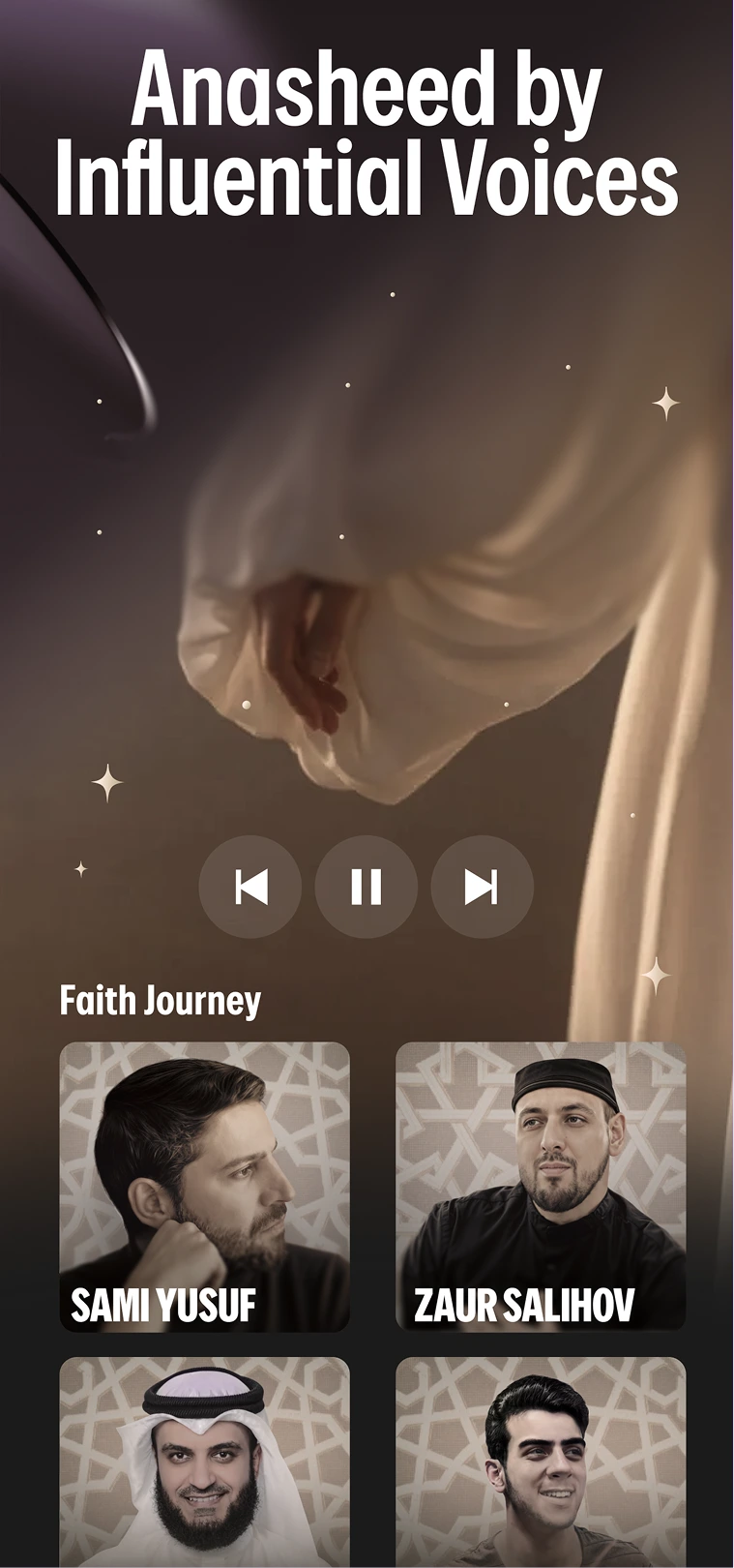 ASO CPP 4 — Anasheed by Influential Voices, Faith Journey reciter strip with Sami Yusuf and Zaur Salihov.